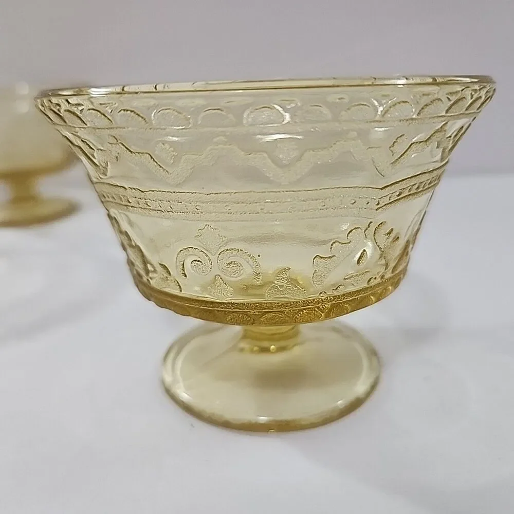 Federal Depression Glass Amber Footed Madrid Cone & Patrician Spoke Dessert Cups